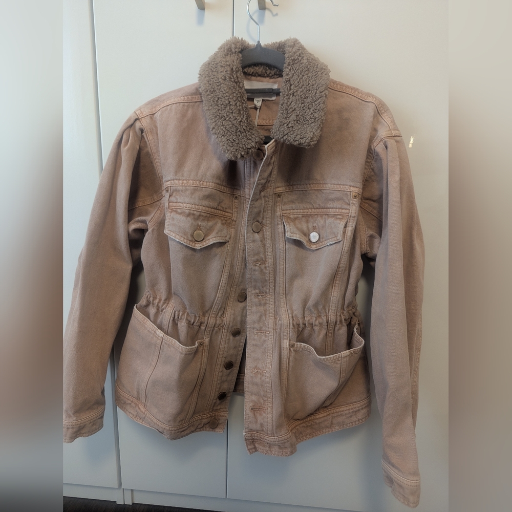 NWT Dear John Peach Denim Jacket & Sherpa Lining